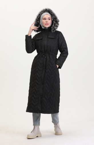 Manteau Matelassé à Capuche 5212-01 Noir 5212-01