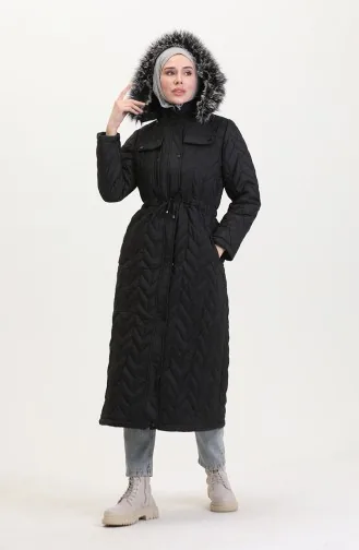 Kapüşonlu Kapitone Mont 5212-01 Siyah