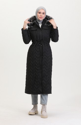 Manteau Matelassé à Capuche 5212-01 Noir 5212-01
