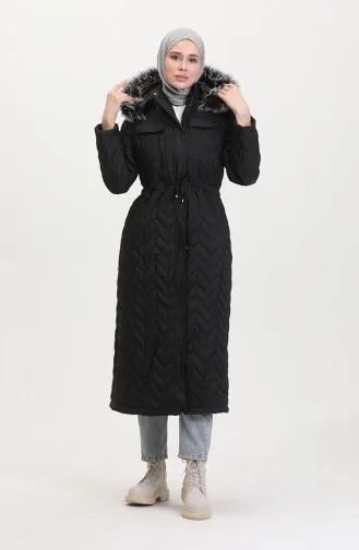 Kapüşonlu Kapitone Mont 5212-01 Siyah