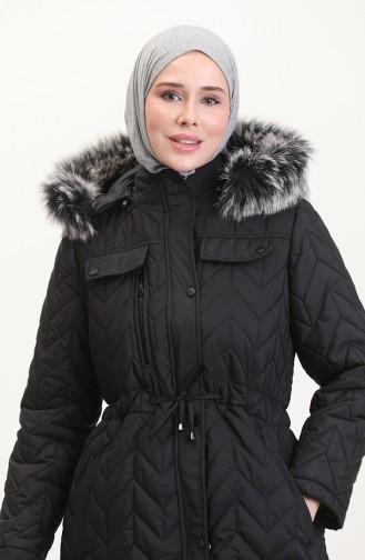 Manteau Matelassé à Capuche 5212-01 Noir 5212-01