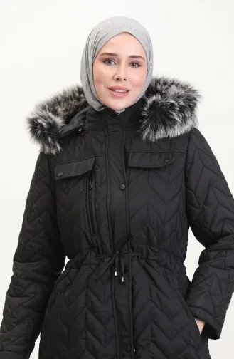 Kapüşonlu Kapitone Mont 5212-01 Siyah