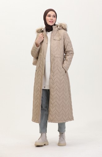 Kapüşonlu Kapitone Mont 5212-02 Bej