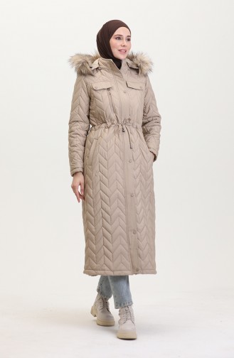 Kapüşonlu Kapitone Mont 5212-02 Bej
