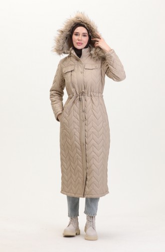 Kapüşonlu Kapitone Mont 5212-02 Bej