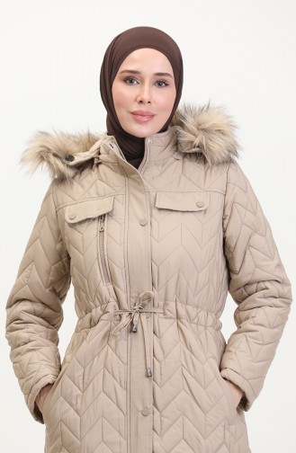 Kapüşonlu Kapitone Mont 5212-02 Bej