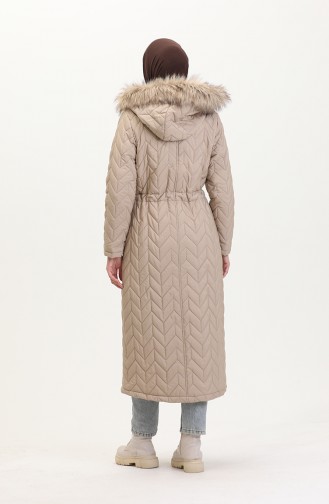 Kapüşonlu Kapitone Mont 5212-02 Bej