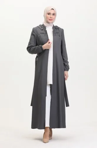 Large Size Hooded Zippered Coat 0478-07 Gray 0478-07