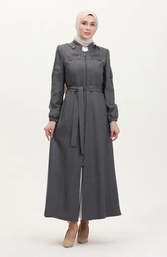 Large Size Hooded Zippered Coat 0478-07 Gray 0478-07