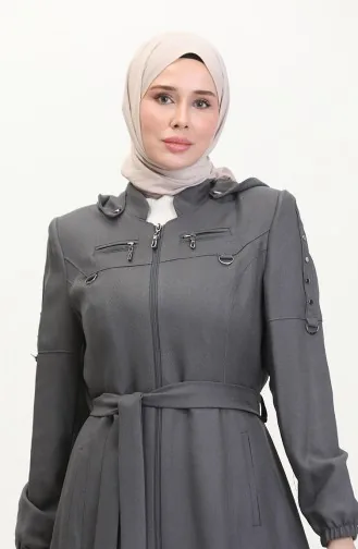 Large Size Hooded Zippered Coat 0478-07 Gray 0478-07