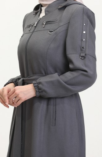 Large Size Hooded Zippered Coat 0478-07 Gray 0478-07