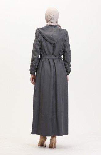 Large Size Hooded Zippered Coat 0478-07 Gray 0478-07