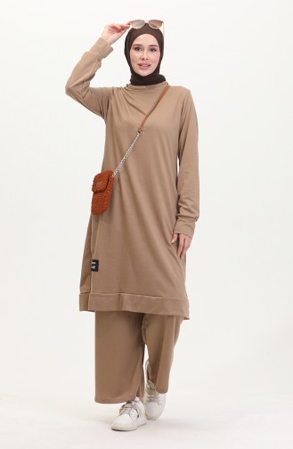 Ensemble Double Pantalon Tunique à Deux Cordes 0044-36 Argile 0044-36