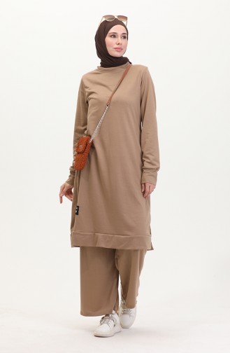 Ensemble Double Pantalon Tunique à Deux Cordes 0044-36 Argile 0044-36