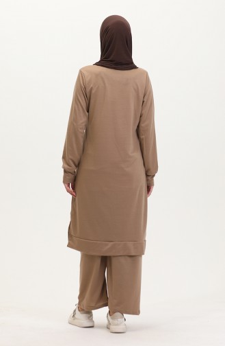 Ensemble Double Pantalon Tunique à Deux Cordes 0044-36 Argile 0044-36