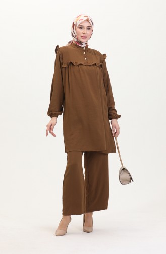 Ensemble Double Pantalon Tunique à Volants En Tissu Aerobin 1009-05 Marron 1009-05