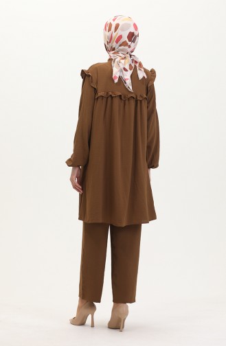 Ensemble Double Pantalon Tunique à Volants En Tissu Aerobin 1009-05 Marron 1009-05