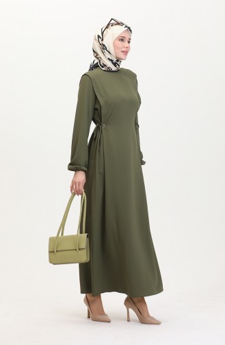 فستان برباط على الجانب 2001-11 لون أخضر كاكي 2001-11