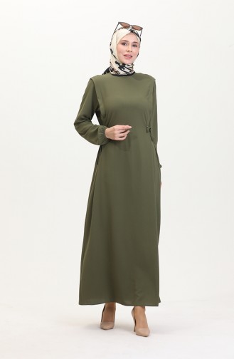 فستان برباط على الجانب 2001-11 لون أخضر كاكي 2001-11
