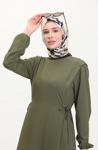 فستان برباط على الجانب 2001-11 لون أخضر كاكي 2001-11