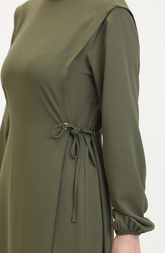 فستان برباط على الجانب 2001-11 لون أخضر كاكي 2001-11