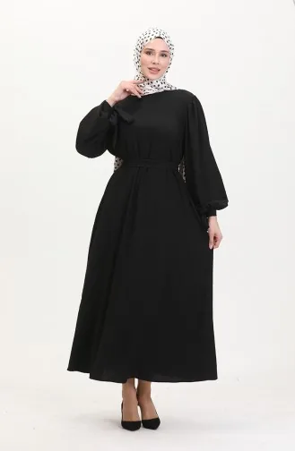 Kleid Mit Gerafften Ärmeln 1053-01 Schwarz 1053-01