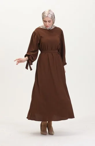 Robe Manches Froncees 1053-03 Marron 1053-03