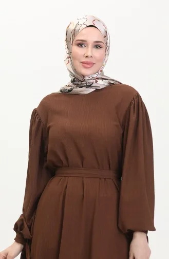 Robe Manches Froncees 1053-03 Marron 1053-03