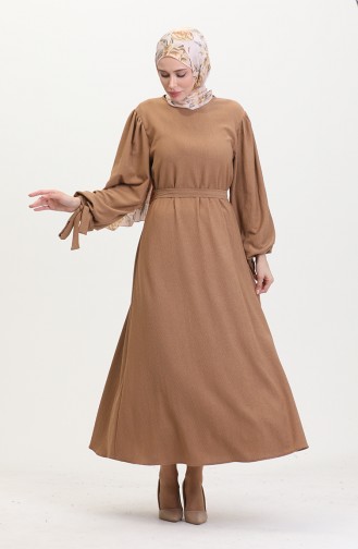 Jurk Met Geplooide Mouwen 1053-04 Mink 1053-04