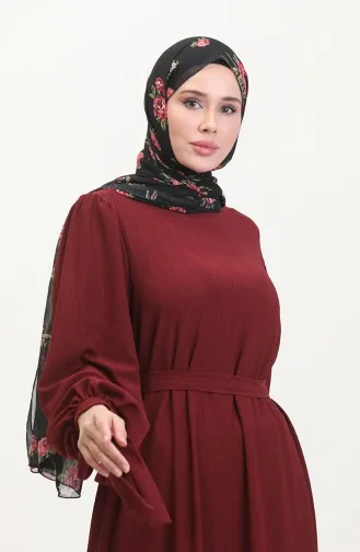 Kleid Mit Gerafften Ärmeln 1053-05 Weinrot 1053-05