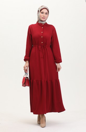 Kleid Aus Gedrehtem Stoff Mit Schnurgebundenen Halbknöpfen 0526-09 Rot 0526-09