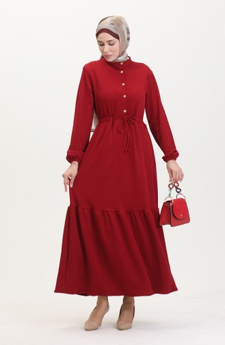 Kleid Aus Gedrehtem Stoff Mit Schnurgebundenen Halbknöpfen 0526-09 Rot 0526-09