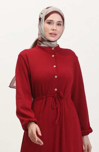 Kleid Aus Gedrehtem Stoff Mit Schnurgebundenen Halbknöpfen 0526-09 Rot 0526-09