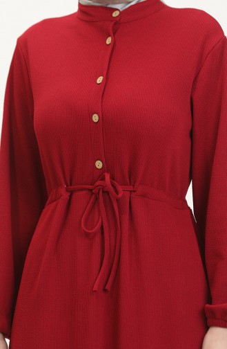 Kleid Aus Gedrehtem Stoff Mit Schnurgebundenen Halbknöpfen 0526-09 Rot 0526-09
