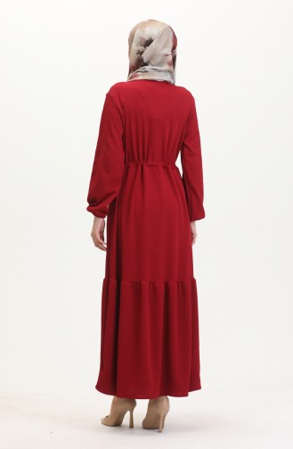 Kleid Aus Gedrehtem Stoff Mit Schnurgebundenen Halbknöpfen 0526-09 Rot 0526-09