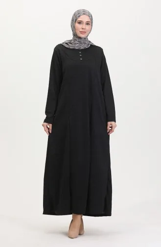 Büyük Beden Düğme Detaylı Elbise 0532-01 Siyah