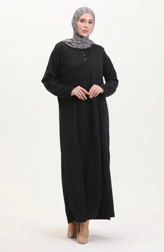 Büyük Beden Düğme Detaylı Elbise 0532-01 Siyah