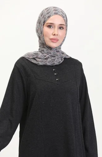 Büyük Beden Düğme Detaylı Elbise 0532-01 Siyah