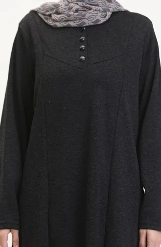 Büyük Beden Düğme Detaylı Elbise 0532-01 Siyah