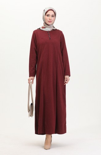 Plus Size Button Detail Dress 0532-03 Claret Red 0532-03