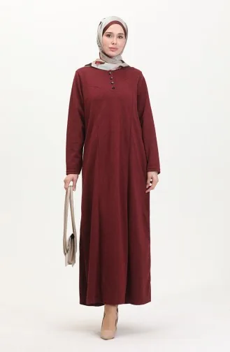 Büyük Beden Düğme Detaylı Elbise 0532-03 Bordo