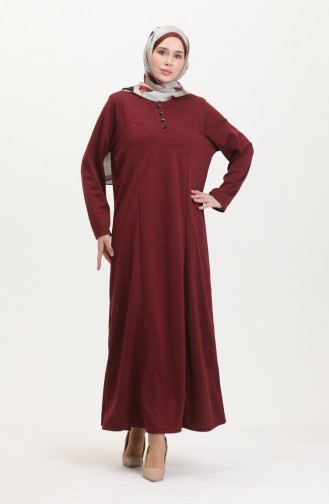 Plus Size Button Detail Dress 0532-03 Claret Red 0532-03