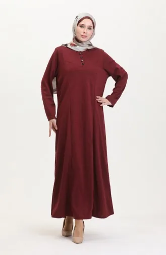Büyük Beden Düğme Detaylı Elbise 0532-03 Bordo