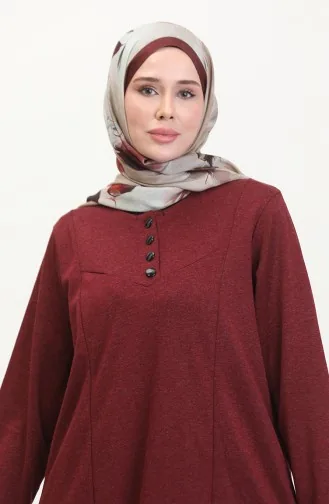 Büyük Beden Düğme Detaylı Elbise 0532-03 Bordo
