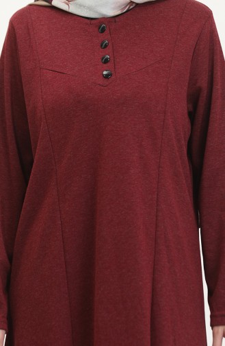 Plus Size Button Detail Dress 0532-03 Claret Red 0532-03