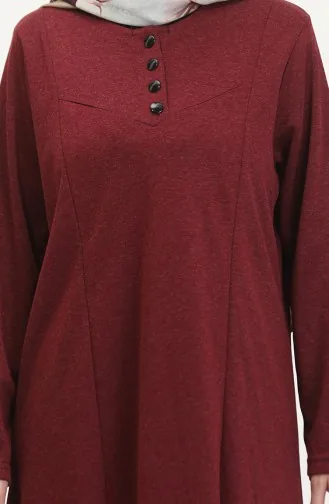 Büyük Beden Düğme Detaylı Elbise 0532-03 Bordo
