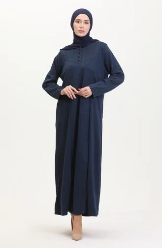 Büyük Beden Düğme Detaylı Elbise 0532-04 Lacivert