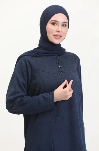 Büyük Beden Düğme Detaylı Elbise 0532-04 Lacivert