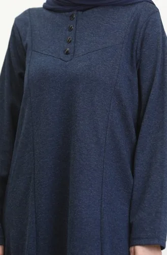 Büyük Beden Düğme Detaylı Elbise 0532-04 Lacivert
