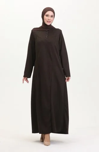 Büyük Beden Düğme Detaylı Elbise 0532-05 Kahverengi 0532-05